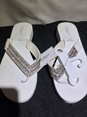 Capelli of New York White Rhinestone Thong Sandals